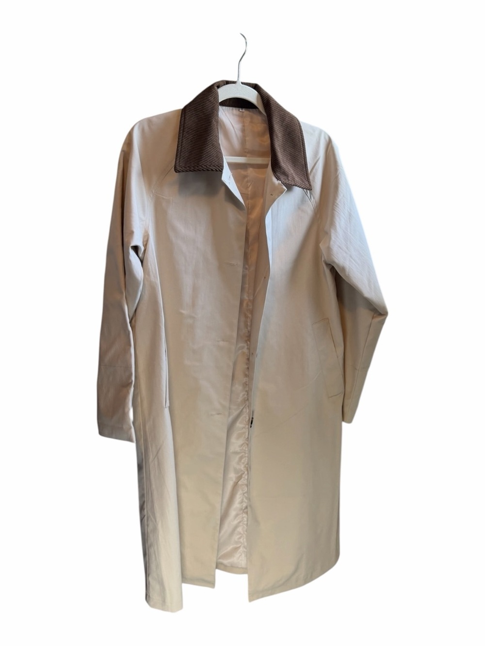 Beige Trench Coat with Brown Contrast Collar